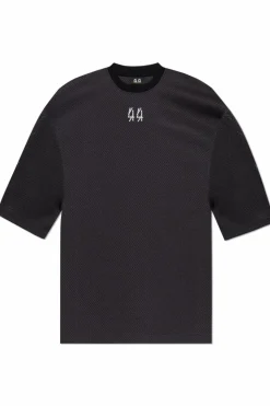 44 Label Group CZARNY Perforowany t-shirt z logo