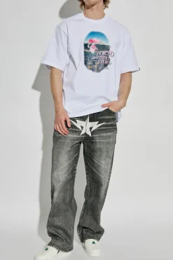 A BATHING APE® BIAŁY T-shirt z kolorowym nadrukiem