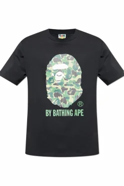 A BATHING APE® CZARNY T-shirt z nadrukiem