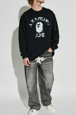 A BATHING APE® CZARNY T-shirt z długimi rękawami