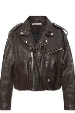 Acne Studios BRĄZOWY Skórzana kurtka typu `biker`