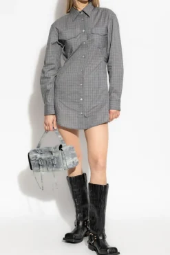 Acne Studios SZARY Sukienka ze wzorem w kratę
