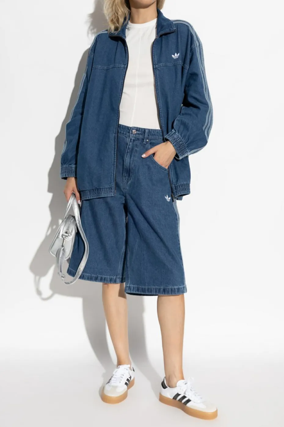 ADIDAS Originals NIEBIESKI Jeansowa kurtka ze stójką