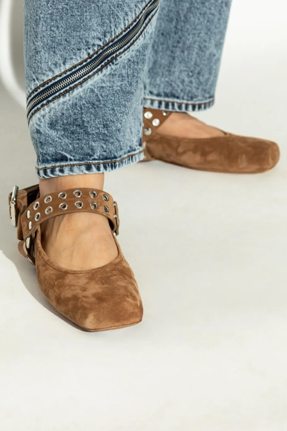 Alaïa BRĄZOWY Zamszowe baleriny `Biker`