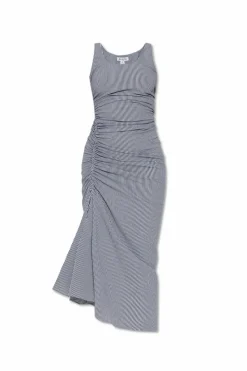 Alaïa GRANATOWY Asymetryczna sukienka w paski