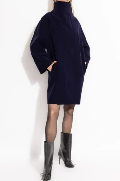 Alaïa GRANATOWY Płaszcz ze stójką