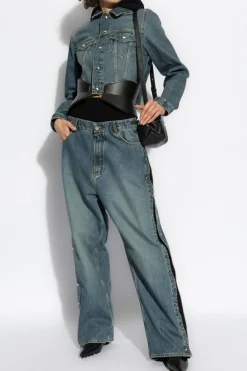 Alaïa NIEBIESKI Jeansy z odpinanymi lampasami
