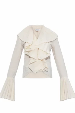Alexander McQueen BIAŁY Top z plisowanymi falbanami