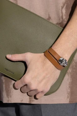 Alexander McQueen BRĄZOWY Skórzana bransoleta