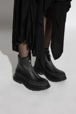 Alexander McQueen CZARNY Skórzane botki na platformie