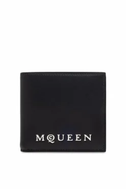 Alexander McQueen CZARNY Skórzany portfel z nadrukowanym logo