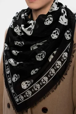 Alexander McQueen CZARNY SZAL Z MOTYWEM CZASZEK