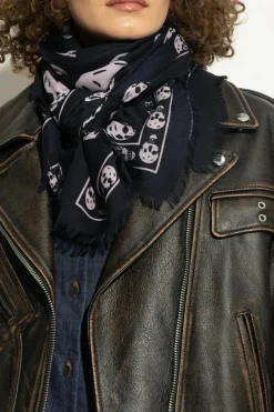 Alexander McQueen CZARNY Wełniany szal z logo