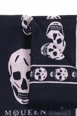 Alexander McQueen CZARNY Wełniany szal z logo