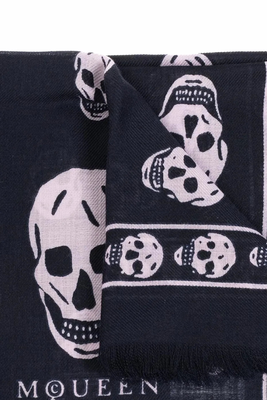Alexander McQueen CZARNY Wełniany szal z logo