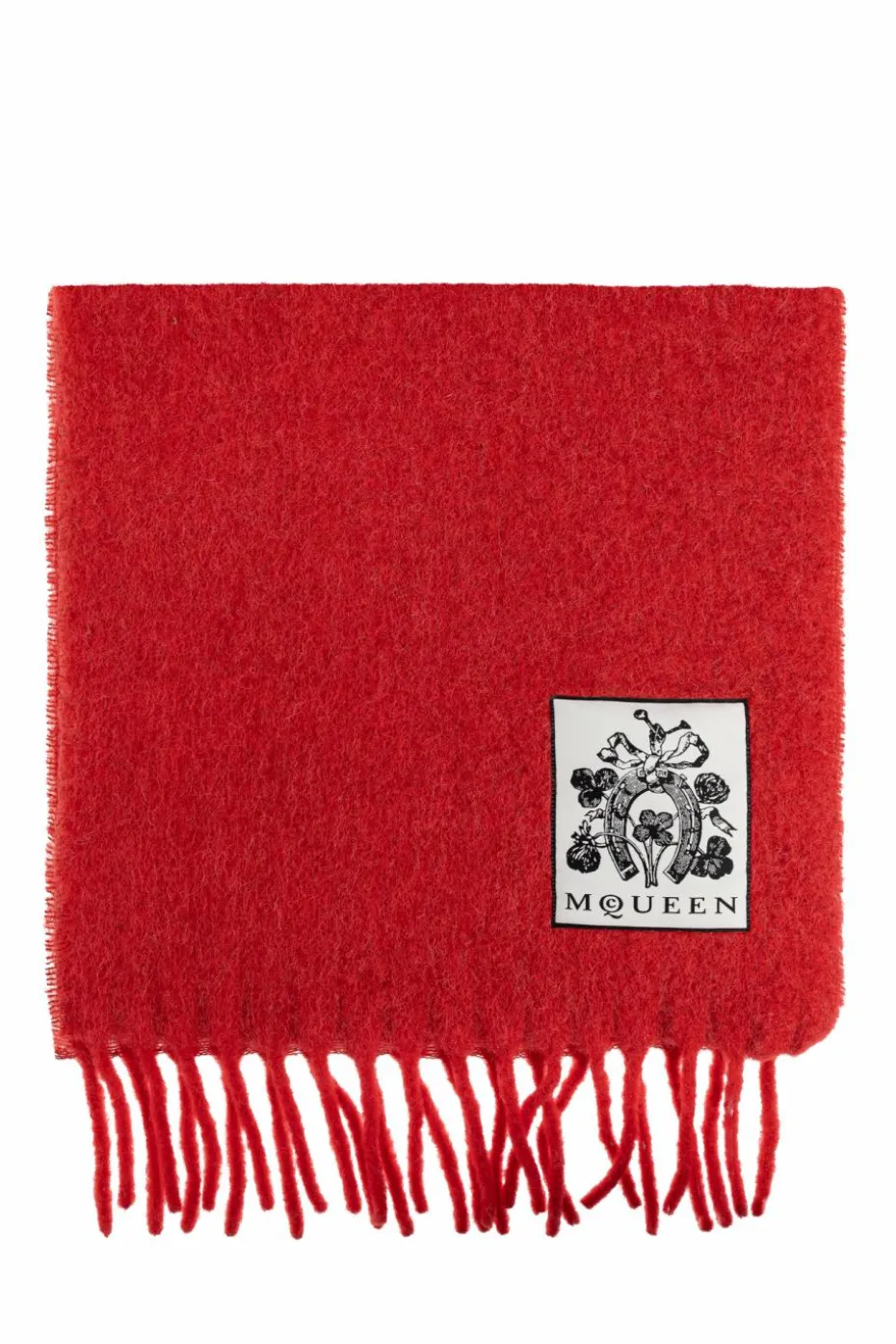 Alexander McQueen CZERWONY Wełniany szal z frędzlami
