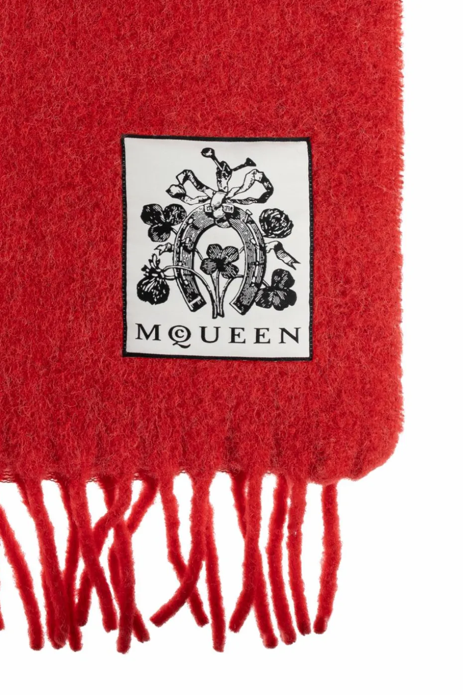 Alexander McQueen CZERWONY Wełniany szal z frędzlami