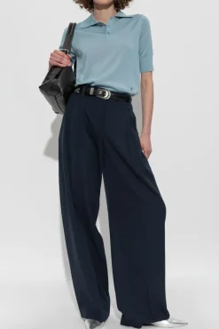Alexander McQueen GRANATOWY Spodnie z szerokimi nogawkami w kant