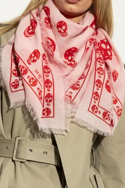 Alexander McQueen RÓŻOWY Wełniana chusta z charakterystycznym motywem czaszki