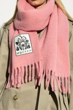 Alexander McQueen RÓŻOWY Wełniany szal z frędzlami