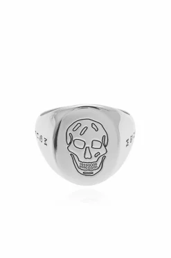 Alexander McQueen SREBRNY Sygnet z wygrawerowanym logo