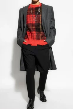 Alexander McQueen SZARY Wełniany płaszcz z wycięciem