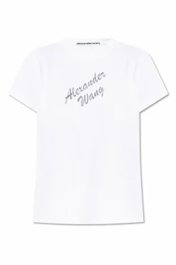 Alexander Wang BIAŁY T-shirt z logo wykończonym połyskującymi aplikacjami