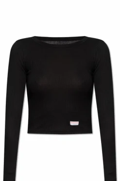 Alexander Wang CZARNY Prążkowany top z logo