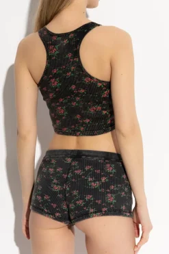 Alexander Wang CZARNY Top bieliźniany z motywem kwiatowym