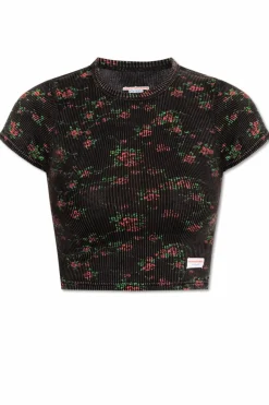 Alexander Wang CZARNY T-shirt bieliźniany z motywem kwiatowym