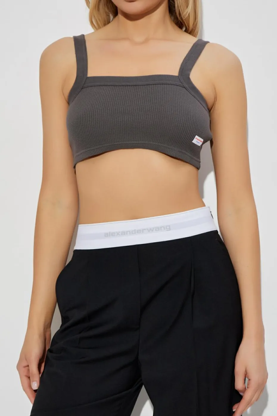 Alexander Wang SZARY Krótki top bieliźniany na ramiączkach