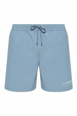 AllSaints jasnoniebieski Szorty kąpielowe z nadrukowanym logo