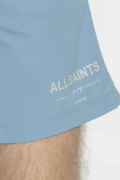 AllSaints jasnoniebieski Szorty kąpielowe z nadrukowanym logo