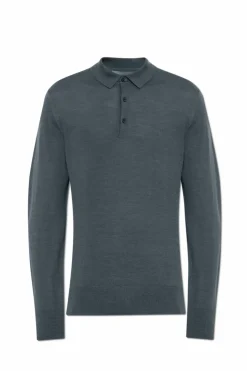 AllSaints NIEBIESKI Wełniany sweter z kołnierzem