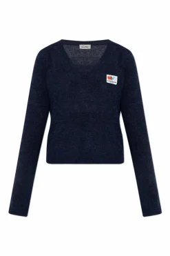 American Vintage GRANATOWY Sweter ze naszywką z logo