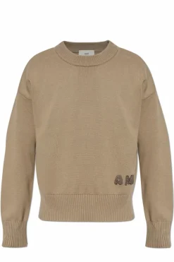 Ami Alexandre Mattiussi beżowy Sweter z wyszytym logo