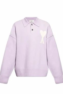 Ami Alexandre Mattiussi FIOLETOWY Sweter polo