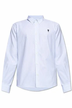 Ami Alexandre Mattiussi NIEBIESKI Bawełniana koszula z logo