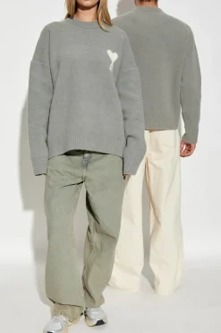 Ami Alexandre Mattiussi SZARY Sweter z logo
