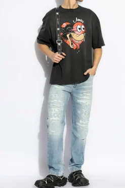 Amiri NIEBIESKI Jeansy z efektem `vintage`