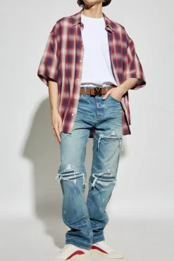 Amiri NIEBIESKI Jeansy z efektem `vintage`