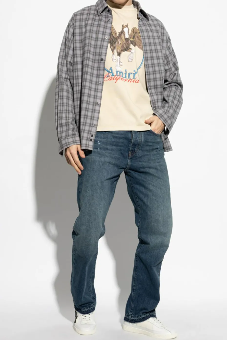 Amiri NIEBIESKI Jeansy z efektem `vintage`