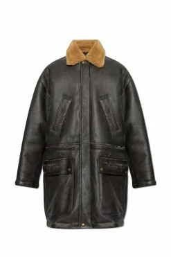 Balenciaga BRĄZOWY Kożuch ze skóry jagnięcej