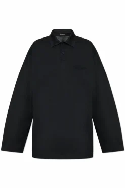 Balenciaga CZARNY Bawełniane polo z długimi rękawami