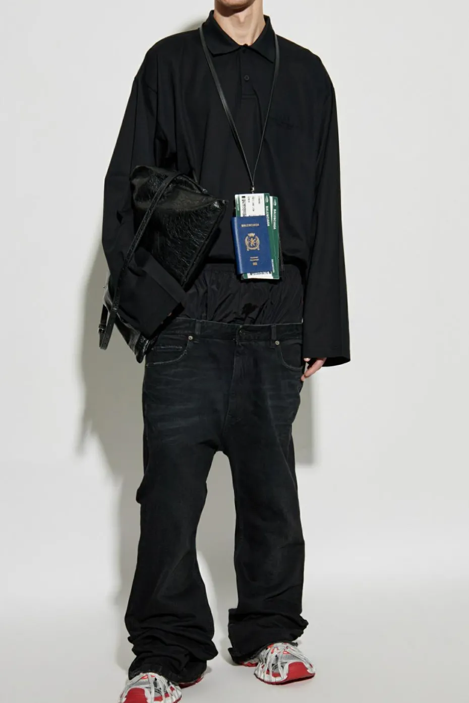 Balenciaga CZARNY Bawełniane polo z długimi rękawami