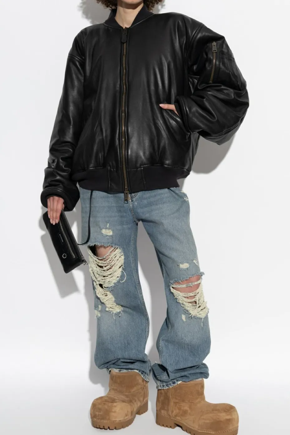 Balenciaga CZARNY Skórzana kurtka typu `bomber`