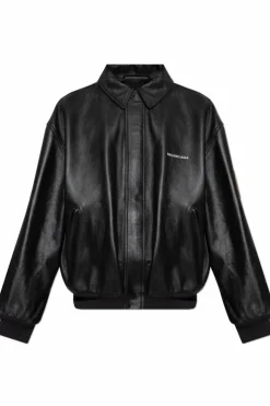 Balenciaga CZARNY Skórzana kurtka z naszywką