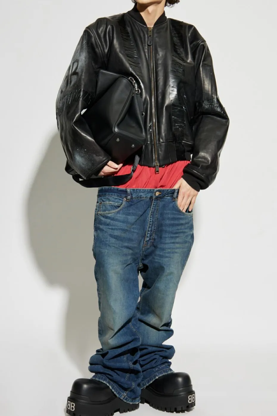 Balenciaga CZARNY Skórzana kurtka typu `bomber`