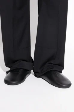 Balenciaga CZARNY Skórzane klapki z efektem `vintage`