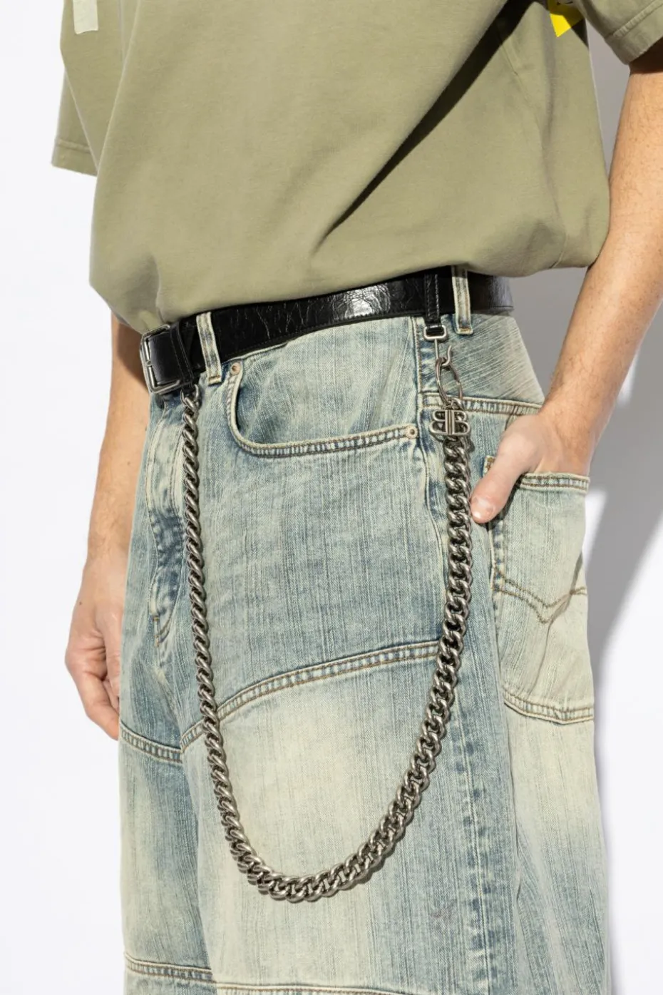 Balenciaga CZARNY Skórzany pasek z łańcuchem